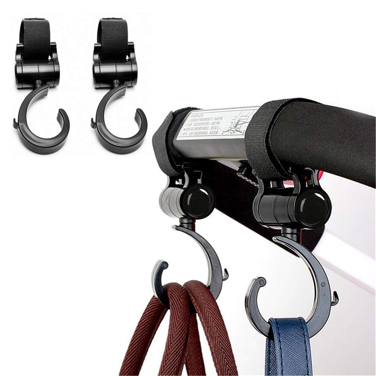 Stroller Hooks for Hanging Stuff Organizer Groceries Purse Mommy Hook Stroller Jogging Walking or Shopping Pack of 2-Black — image 4