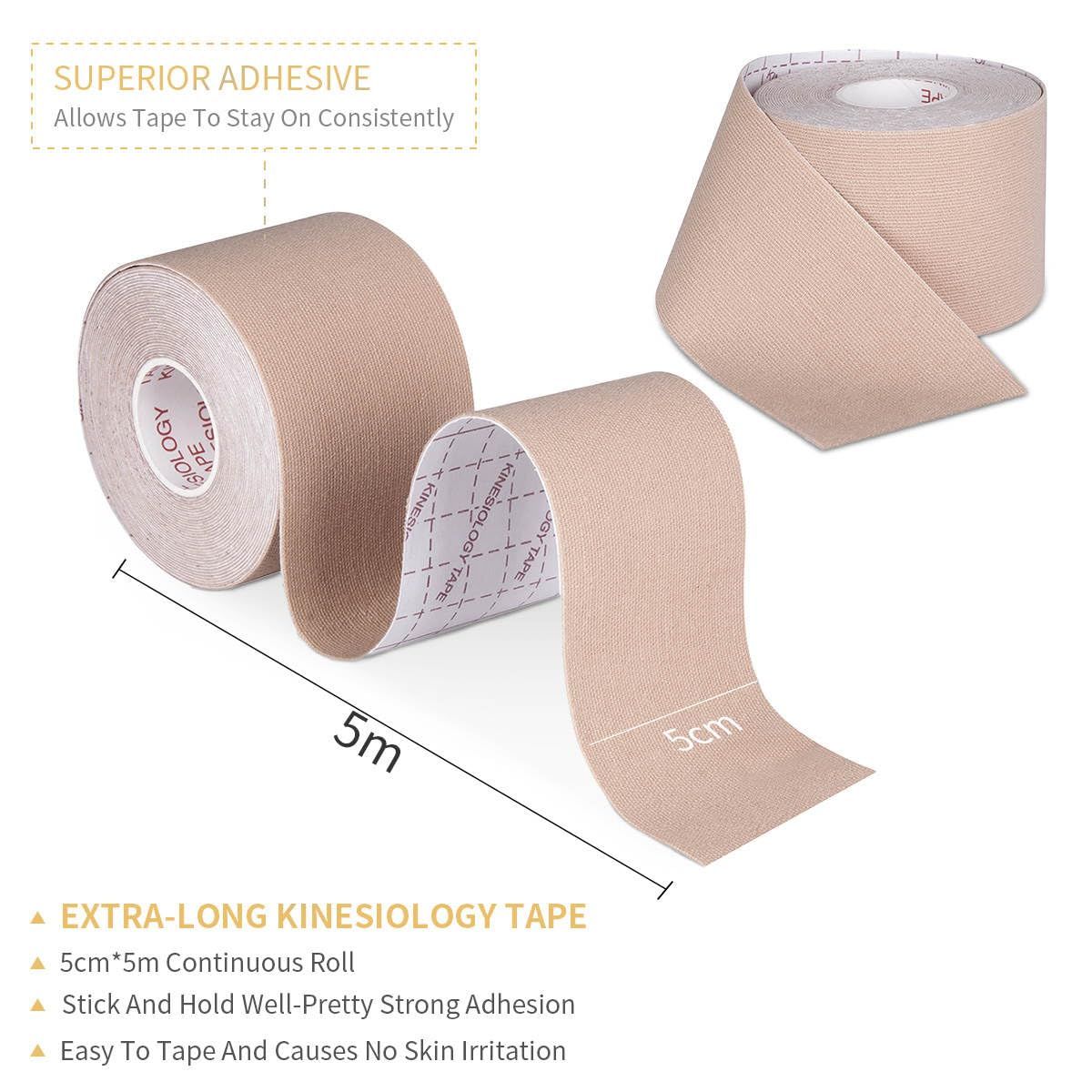 Kinesiology Baseball Recovery Tape 5cm wide x 5m long (uncut) for shoulder, knees, joints - skin color (beige) โ image 3
