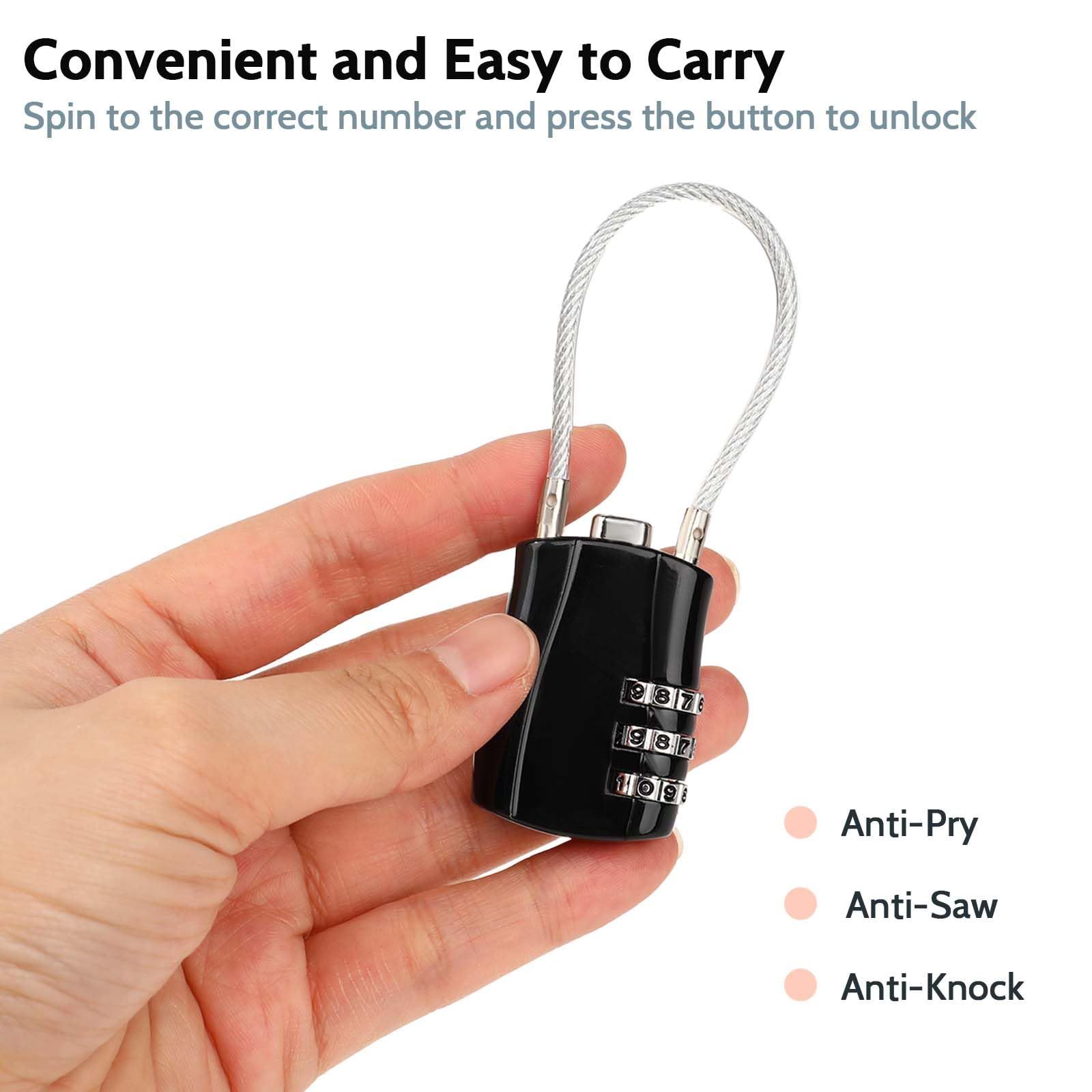 2Pcs Padlock Combination 4-Digit Combination Padlock Cable Lock Extra Long Cable – Personalized Password,Cable Lock，Black — image 3