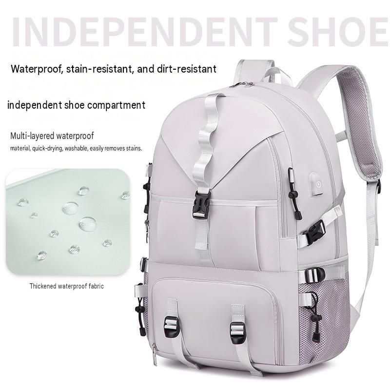 Black Large Capacity Travel Backpack - Waterproof Polyester Hiking Rucksack with Shoe Compartment and USB Port - Unisex Outdoor Luggage Bag for Camping โ image 4