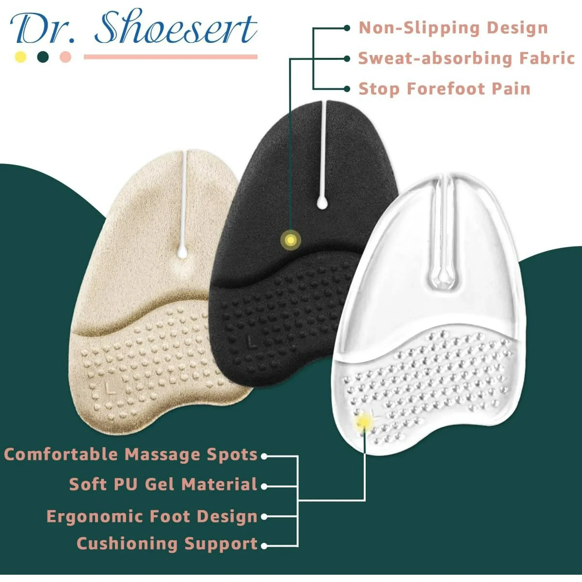 3 Pairs Gel Metatarsal Pads for Flip Flops, Washable Ball of Foot Cushions for Thong Sandals โ image 3