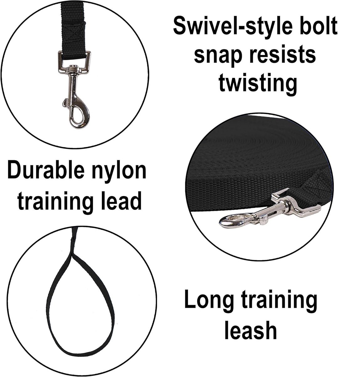 Dog Leash - 20 Meter - Training Leash - Tow Leash - Tracking Leash - Types of Dog Leashes - 2cm - Black - for Training, Walking and Recall - for Puppies, Small — image 2