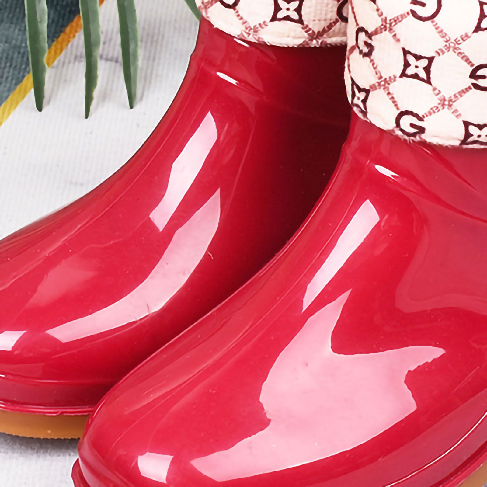 Womens Rain Boots Fashion Antiskid Short Rain Boot Round Head Radian PVC Plastic Rain Boots Red Padded 37 โ image 5