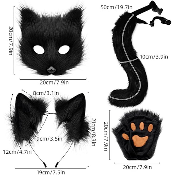 Fox Tail & Ears Set, Cat Costume with Gloves, White Halloween Cosplay Accessories white โ image 2