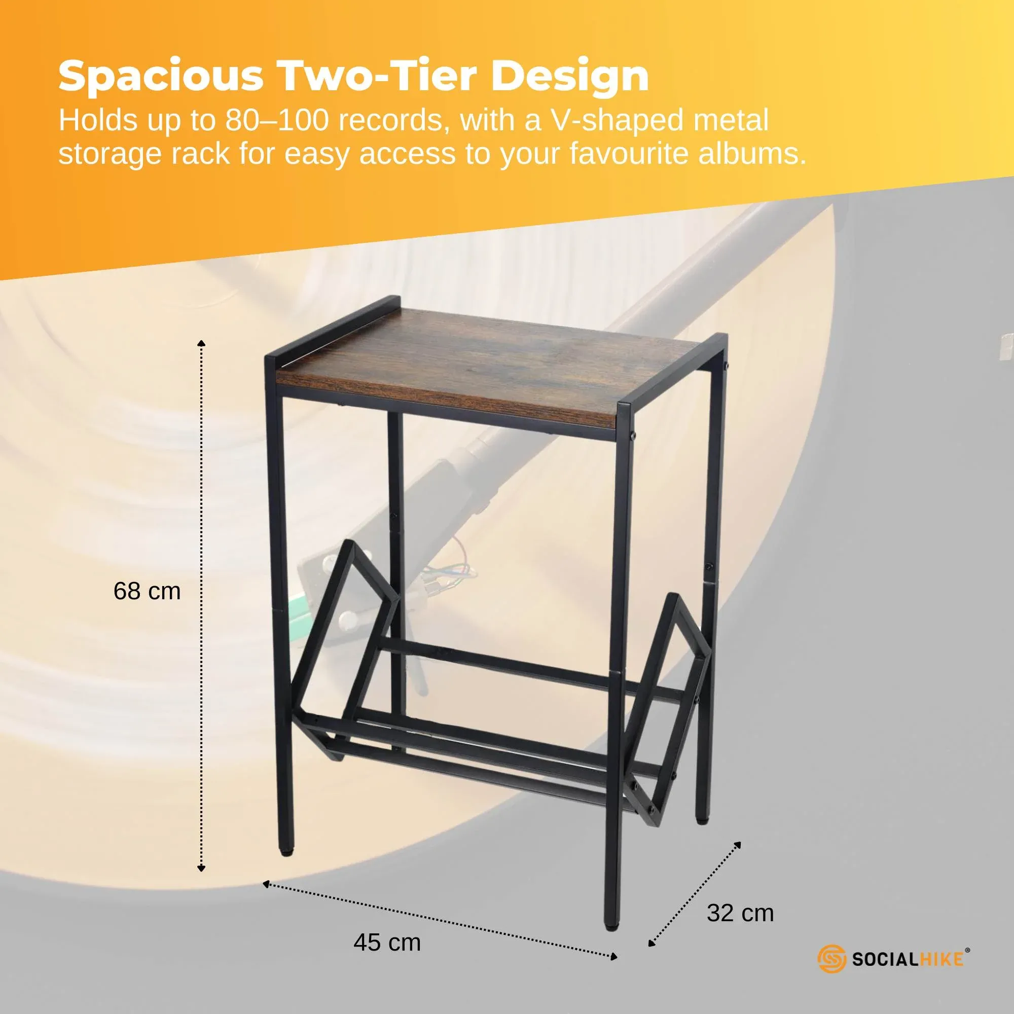Social Hike Turntable Player Stand & Vinyl LP Record Album Storage - Black β image 5