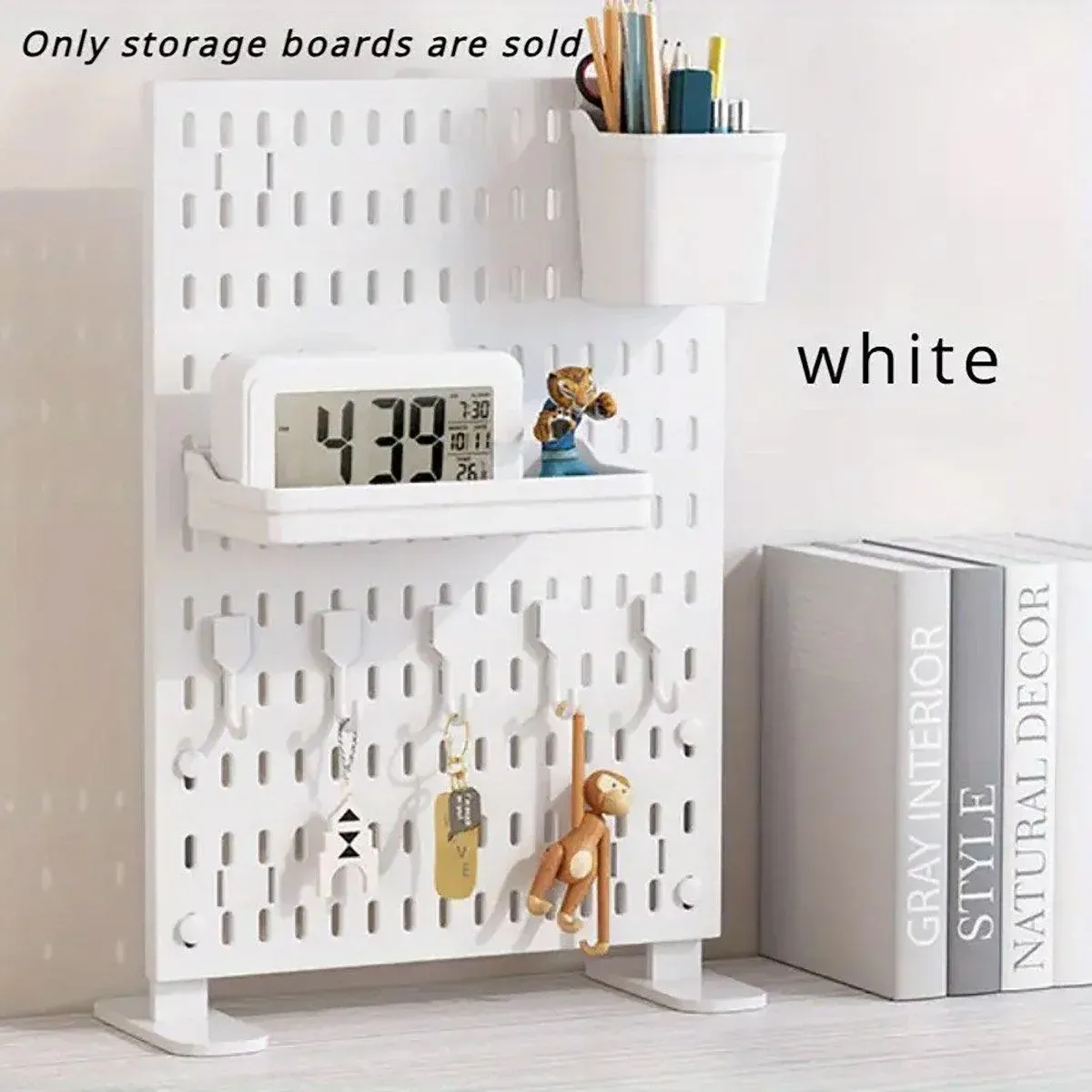 Clip-On Vertical Hole Board Desktop Organizer Punch-Free Office Partition Shelf - White — image 6