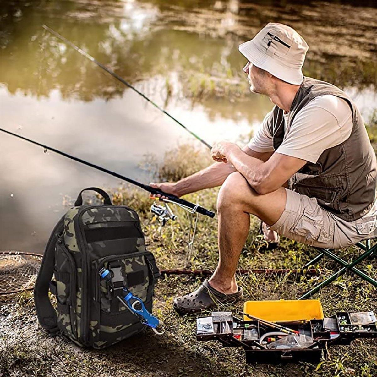Fishing Tackle Backpack Storage Bag Shoulder Fishing Gear Bags Outdoor Backpack - Night Camouflage โ image 5
