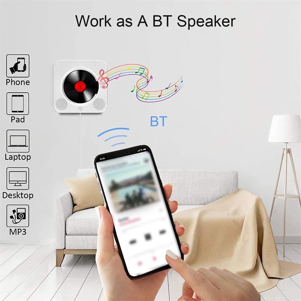 (white)Bluetooth Portable Home CD Music Player with Remote Control, Timer, Built-in Speakers and LED Display - FM Radio — image 2