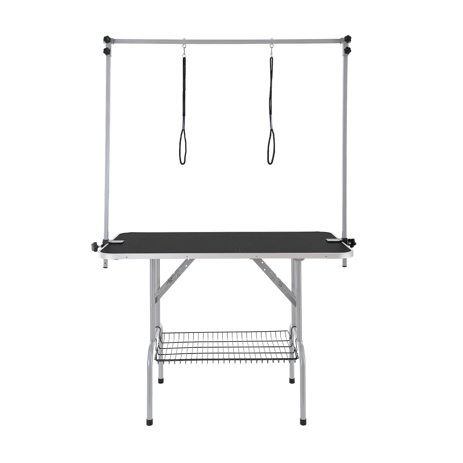 Pet Grooming Table Two Arms with Clamp, 117cm Dog Grooming Station, Foldable Pets Grooming Stand for Medium and Small Dogs, Free Two No Sit Haunch Holder with