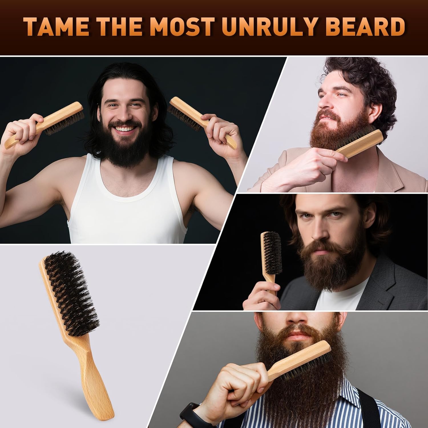Boar Bristle Hair Brush for Men - Slick Back Hair Brush - Mens Hairbrush with Stiff Bristles & Wooden Handle, for Thick, Fine & Normal Hair Smoothing Styling — image 6