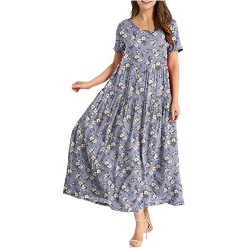 Women Floral Long Dress Short Sleeve Polyester Picture Color 21 XXXL โ image 2