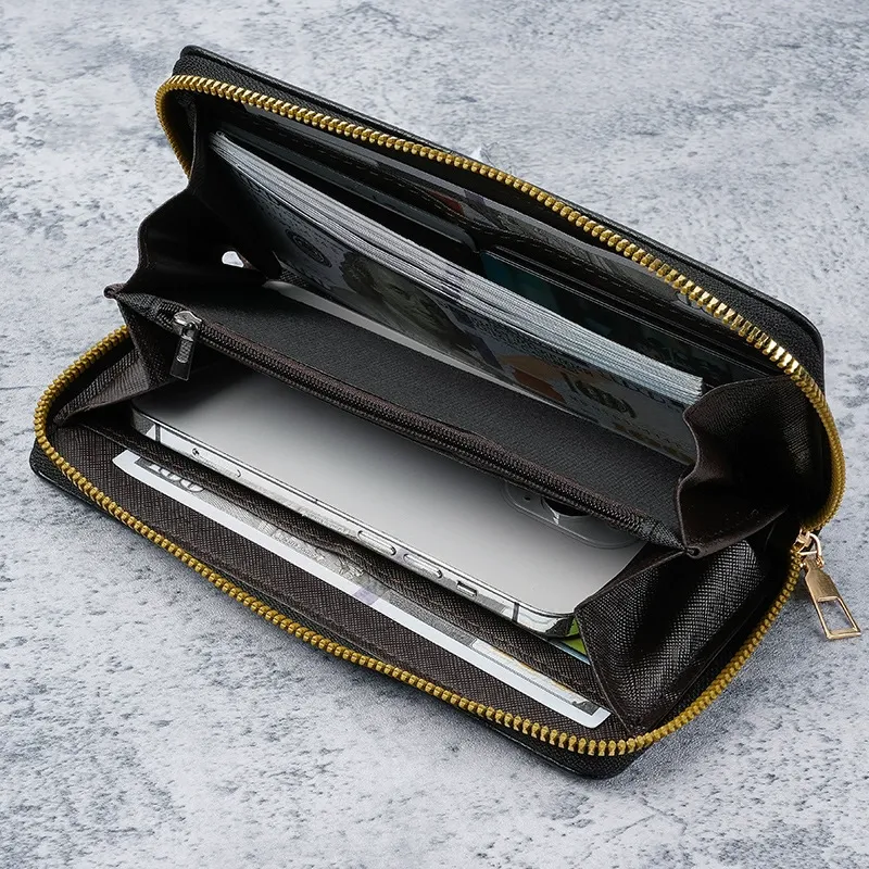 Brown Men's Long Zipper Wallet Clutch - PU Leather Wristlet with Phone and Card Slots — image 3