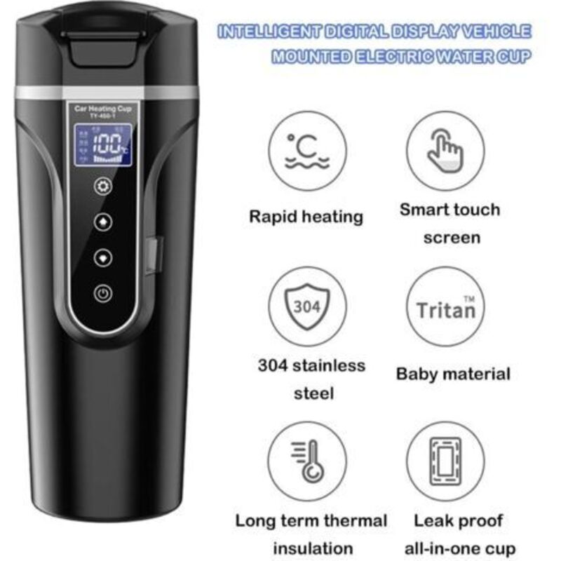 Car Kettle, 12V/24V Car Electric Kettle Heated Water Cup For Car/Truck/Travel, Portable Car Electric Kettle With Lcd — image 4