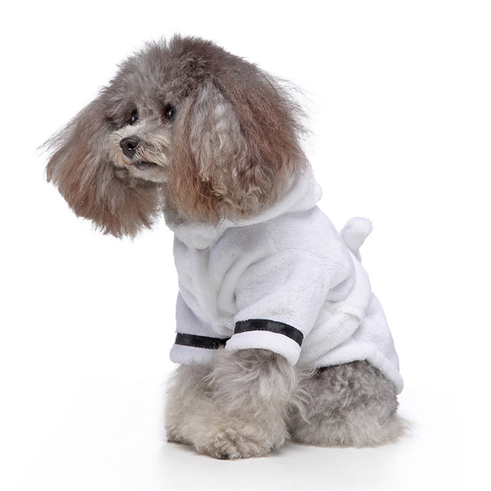 Pet Bathrobes, Pajamas ! Dog Cat Bathrobe Pet Clothes Hotel Bath Towel Pet Bathrobe Nightgown Pajamas (Army Green, L) XL White — image 4