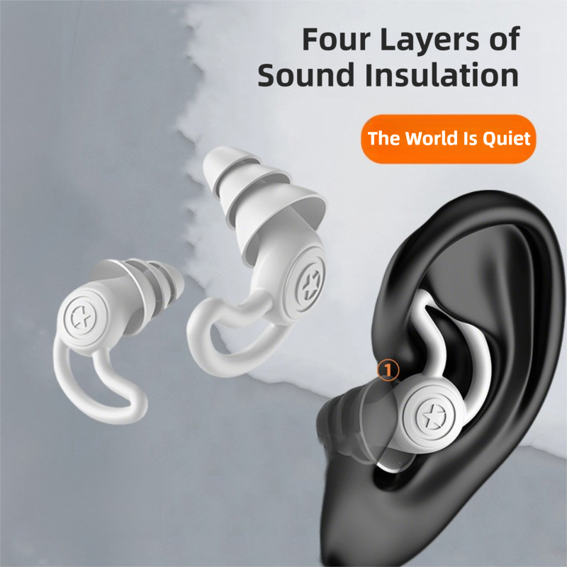 2-Pairs White Noise Reduction Silicone Ear Plugs for Swimming, Sleep, and Study - Waterproof Reusable Sound Blocking Earplugs โ image 4