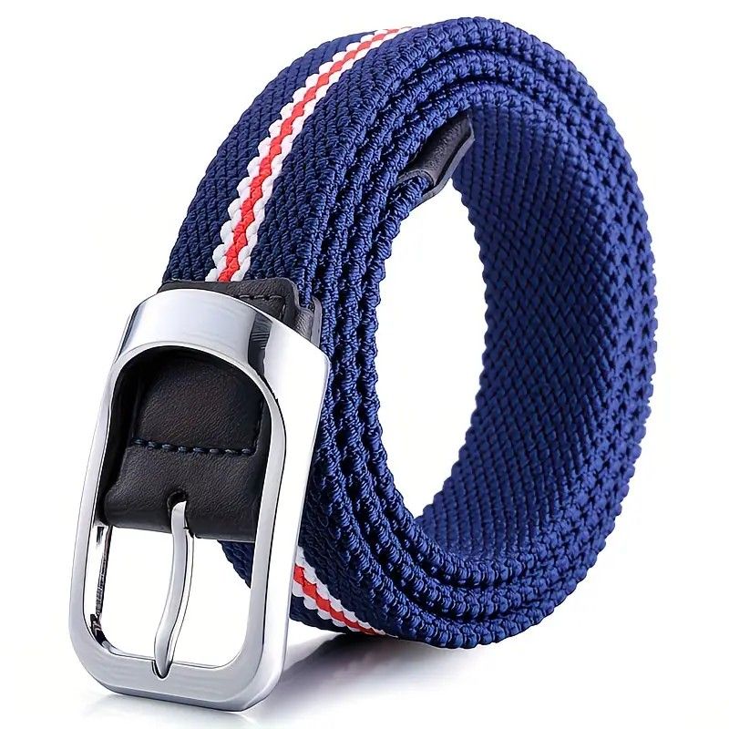 Three-Color Braided Golf Elastic Belt, Unisex, Stretchy Comfort and Versatile Matching, Top Choice for High-Quality Casual Trouser Belts/Blue, white and red