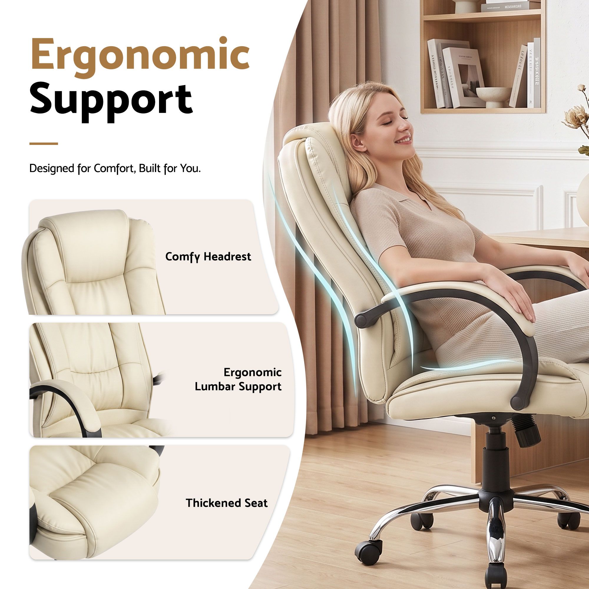 Artiss Executive Office Chair Leather Tilt Beige โ image 6