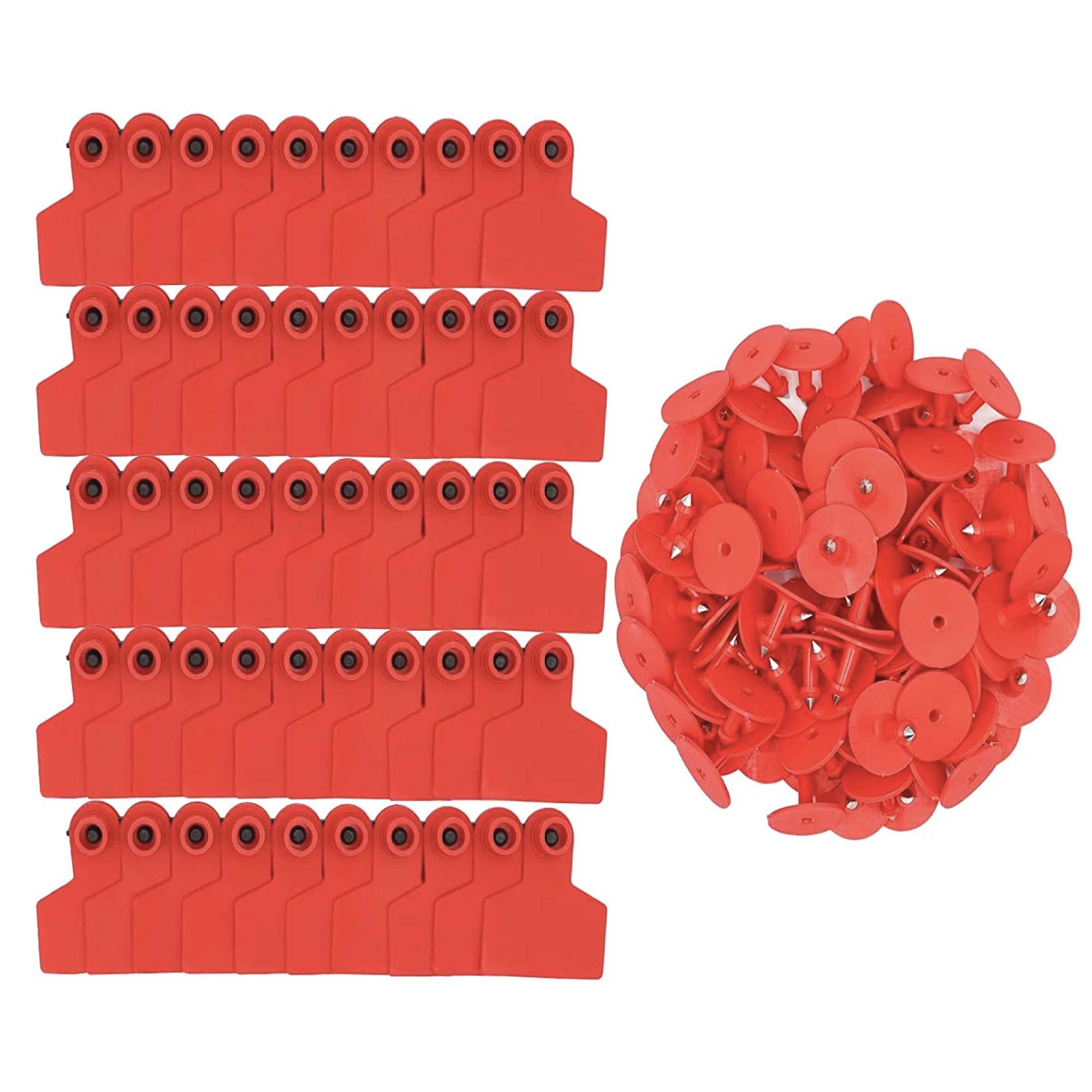 100x Cattle Ear Tags Set - 6 × 7cm Medium Red Blank Cow Pig Sheep Livestock Label