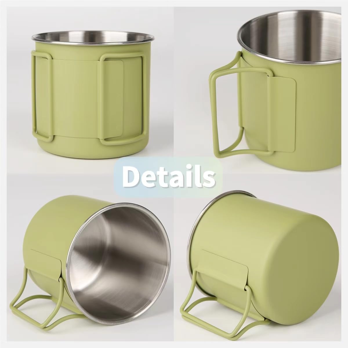 2 Pack Foldable Handle Stainless Steel Camping Mugs 12 oz Portable for Outdoor Picnic Hiking Backpacking Travel Coffee Mug Set — image 3