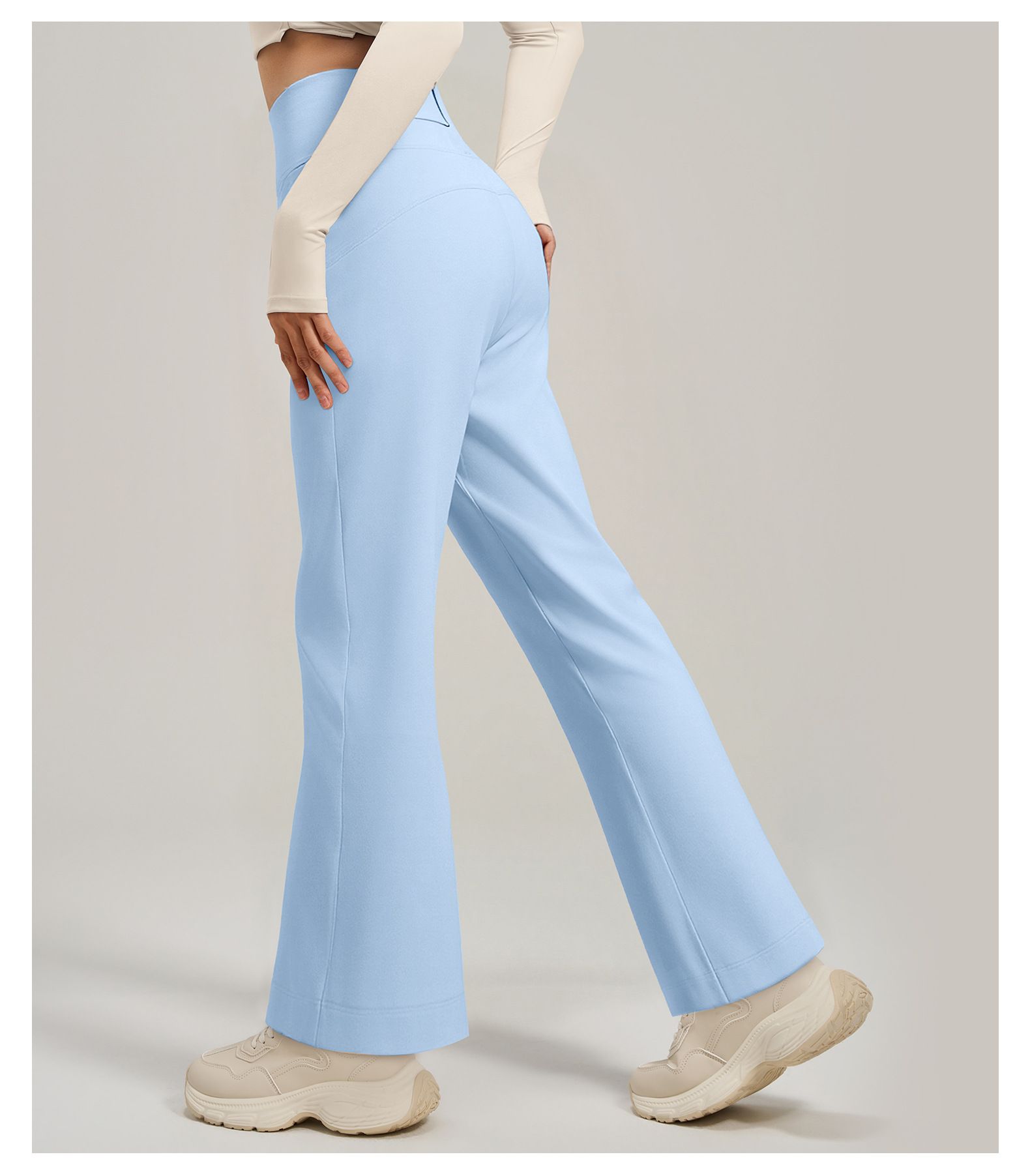 Women's High Waist Yoga Pants (L size)- Blue Loose Straight Leg Full Length Trousers with Rear Waist Pocket for Pilates, Studio Workouts, Lounging and Casual — image 4