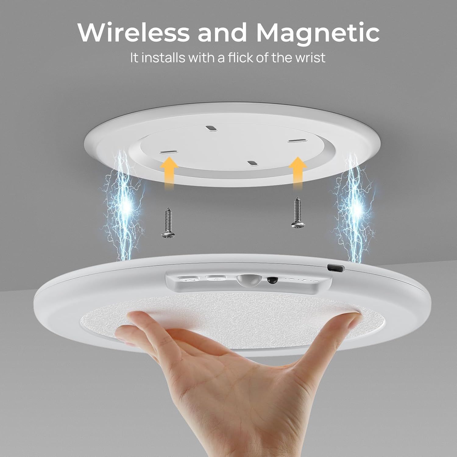 Rechargeable Motion Sensor Ceiling Light with Remote, Battery Ceiling Light Wireless, 3 Colors Dimmable Indoor Overhead LED Lights for Closet Shower Pantry — image 2