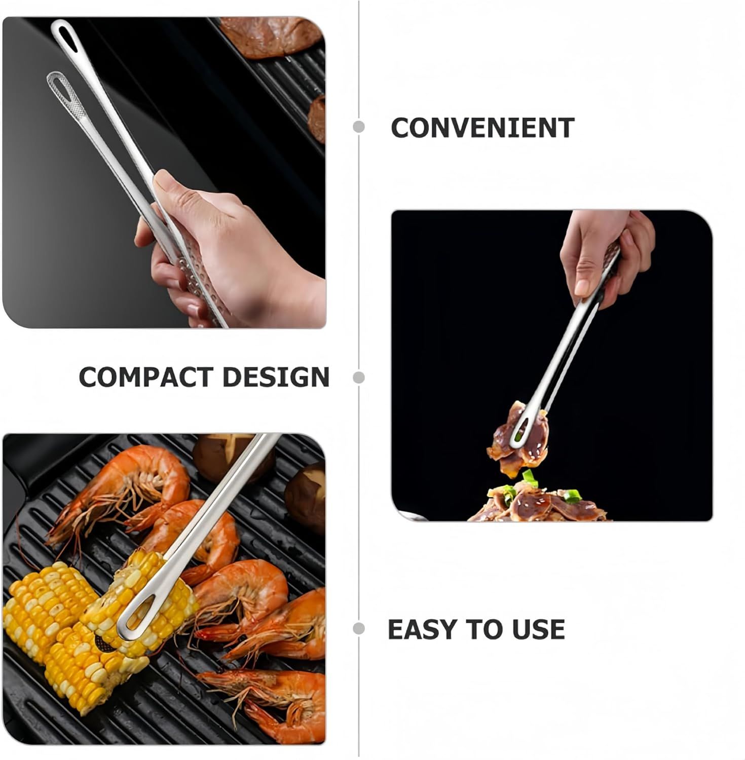 4 Pcs Kitchen Tongs Stainless Steel Set-9" & 12" Tong with Non Slip Silicone Tips and Grip, 11" Stainless Steel Cooking Tongs, Heat Resistant Kitchen Utensils — image 3