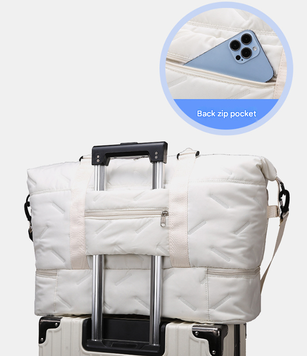 Black Stylish Quilted Duffel Bag for Travel & Gym - Large Capacity Weekender with Shoe Compartment and Wet Pocket โ image 6