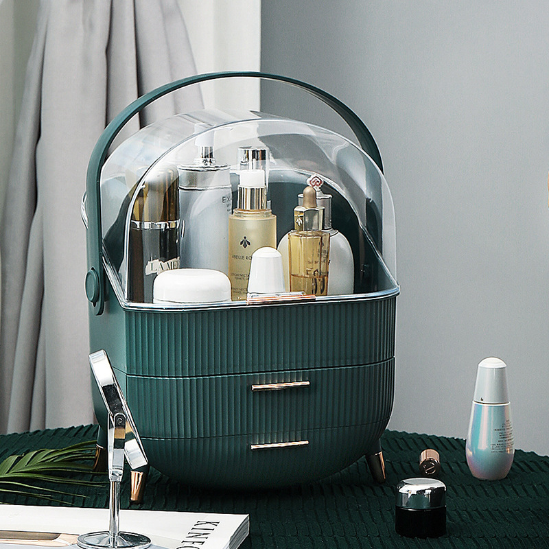Dark Green Multifunctional Makeup Organizer with Large Capacity and Transparent Design(Makeup is a prop for shooting and is not included) โ image 2