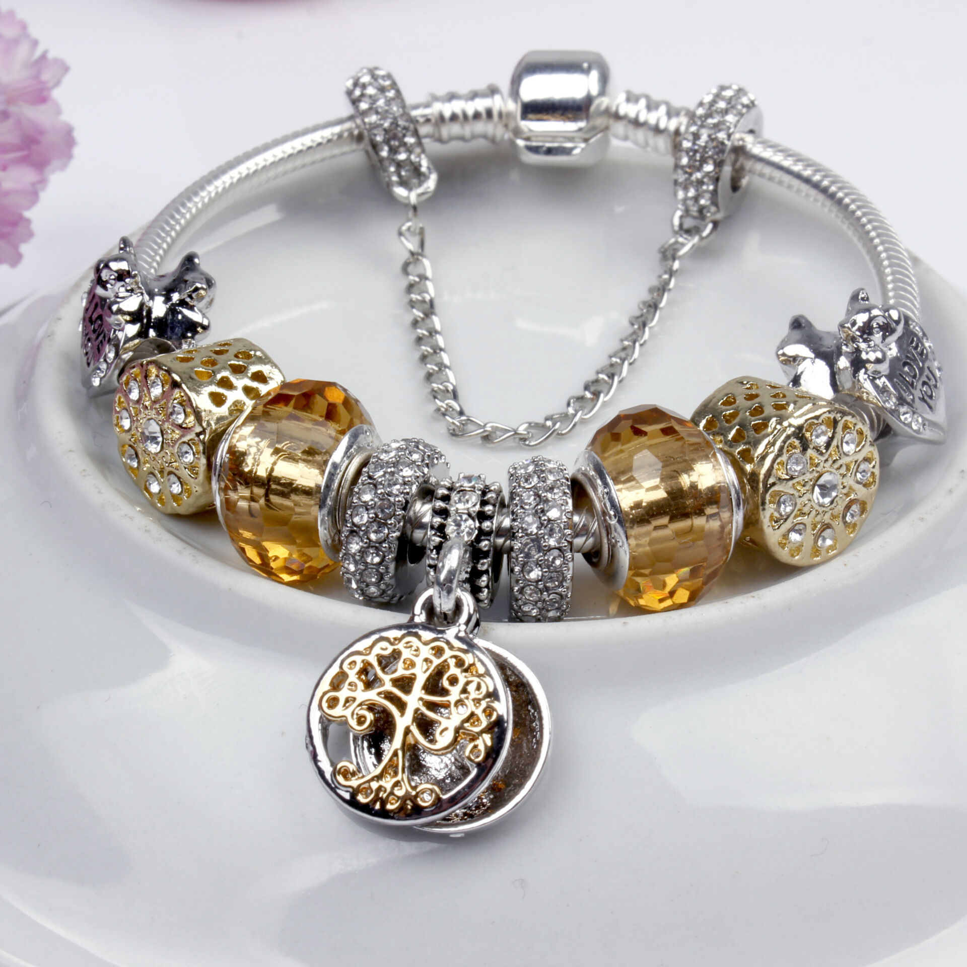 Crystal Bead & Tree of Life Pendant Bracelet with Rhinestones(20cm) โ image 5
