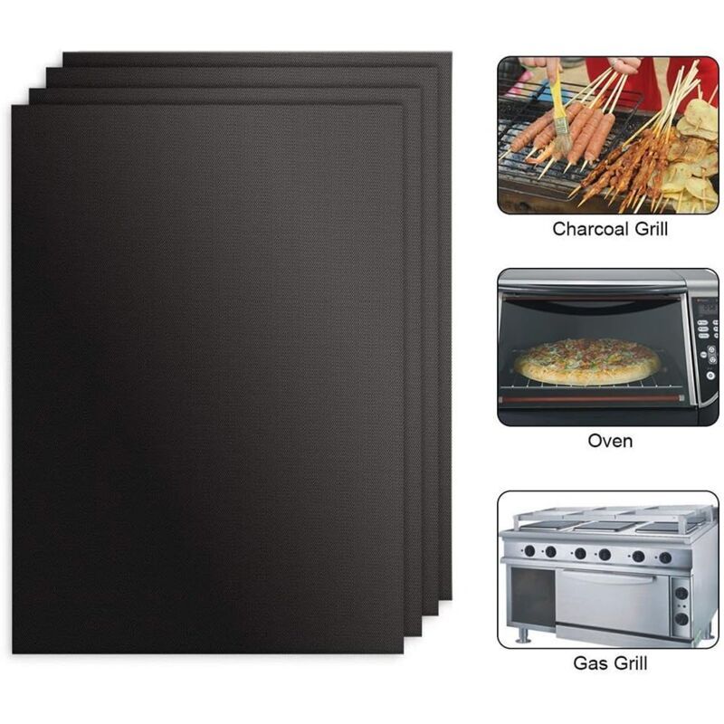 4 Pack Lid for Barbecue and Plancha Grill Mat for Barbecue and Oven, Non Stick Reusable and Cleanable Barbecue Mat, Charcoal, 330 × 400 × 0.2 mm — image 2