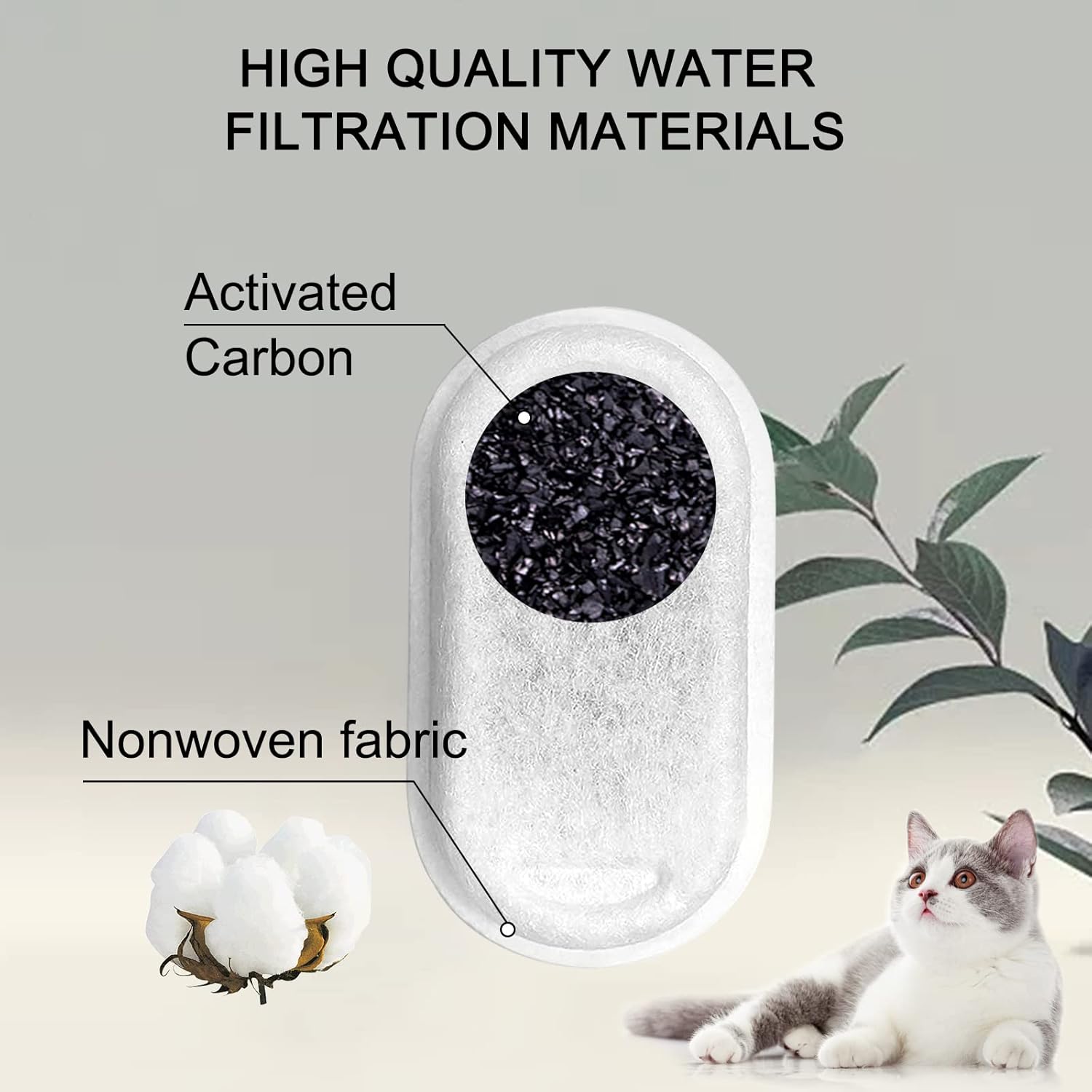 Cat Water Fountain Filters for 108/3.2L& 67oz/2L Stainless Steel Pet Water Dispenser Fountain Filter Replacement with 8 Sponges (8 Filters&8 Sponges) โ image 4