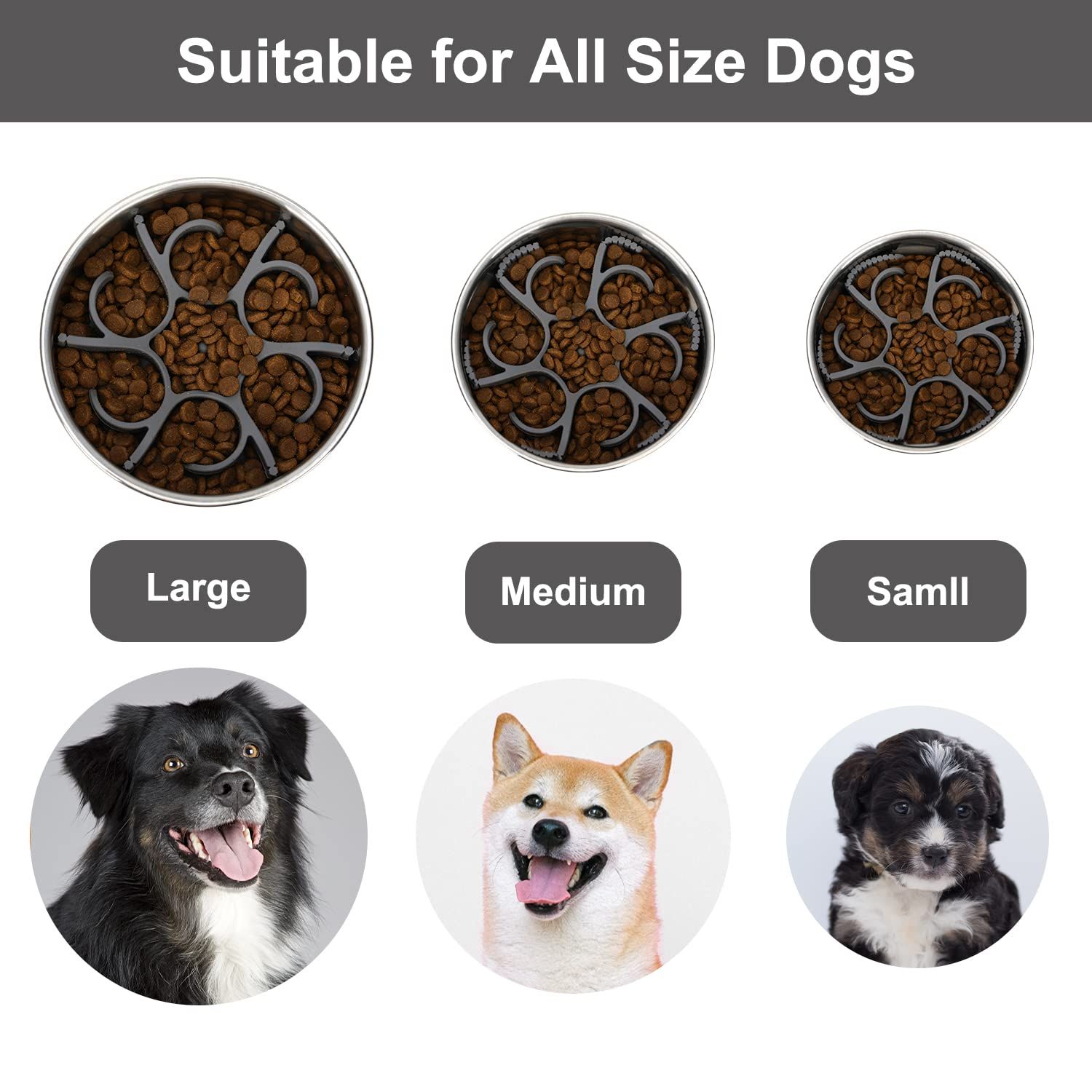 Dog Slow Feeder Dog Bowls Silicone Spiral Dog Food Bowls Feeder Insert to Slow Down Eating for Large Medium Small Breed Dogs(Grey) — image 3