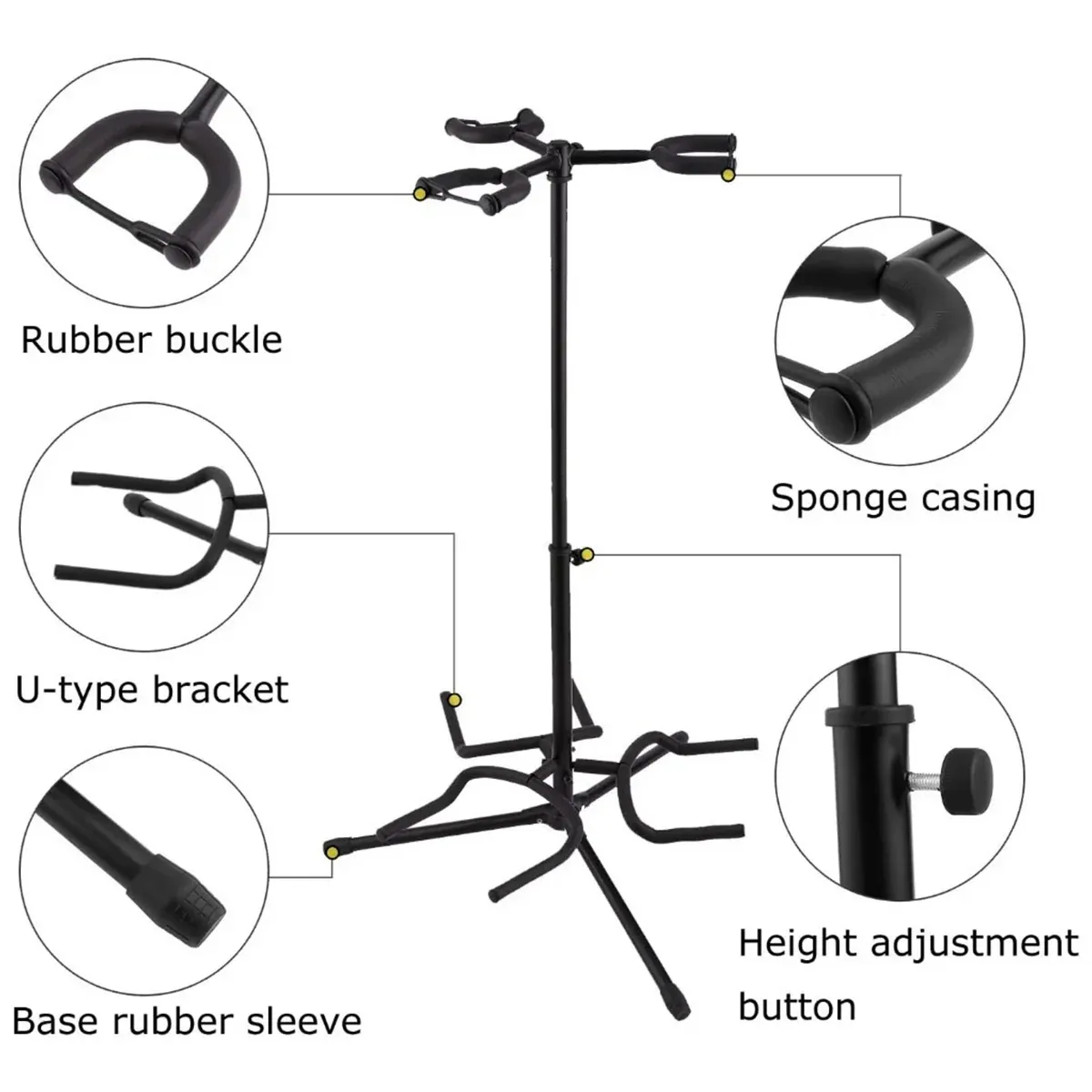 2/3Head Guitar Stand with Height Adjustment Foldable Holder Guitar Stand Bass - Dual-vertical type — image 5