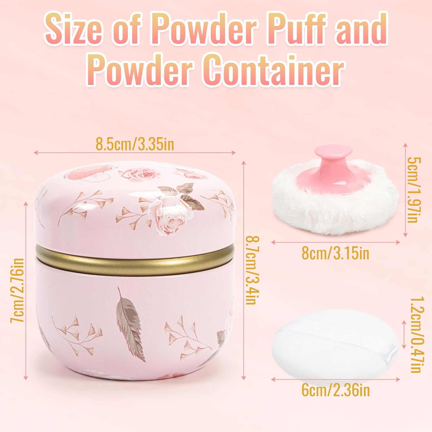 Dusting Boby Powder Puffs and Container for Women Baby, 3.15in Portable Soft Dusting Powder Container with Puff for Home Travel (Pink) — image 2