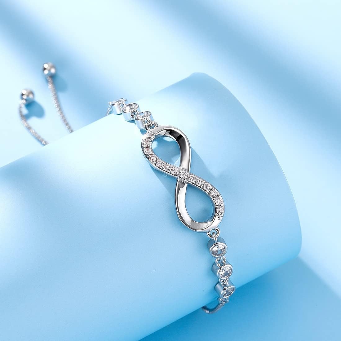 Women's Bracelet in 925 Sterling Silver Infinity Love Bracelet with Cubic Zirconia Heart, Women's Bracelet in 925 Sterling Silver Infinity Bracelet Adjustable — image 3