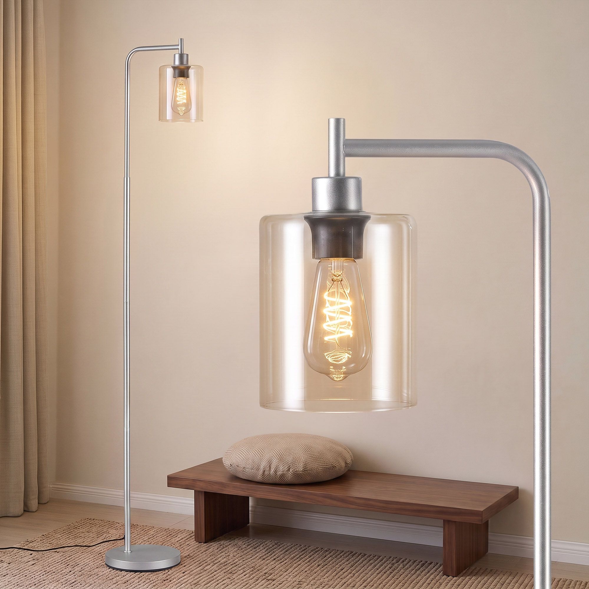 Artiss Floor Lamp Modern Industrial Standing Light with Clear Glass Shade, Silver Metal Tall Lamp for Living Room, Bedroom & Office, Anti-Tipping Weighted Base