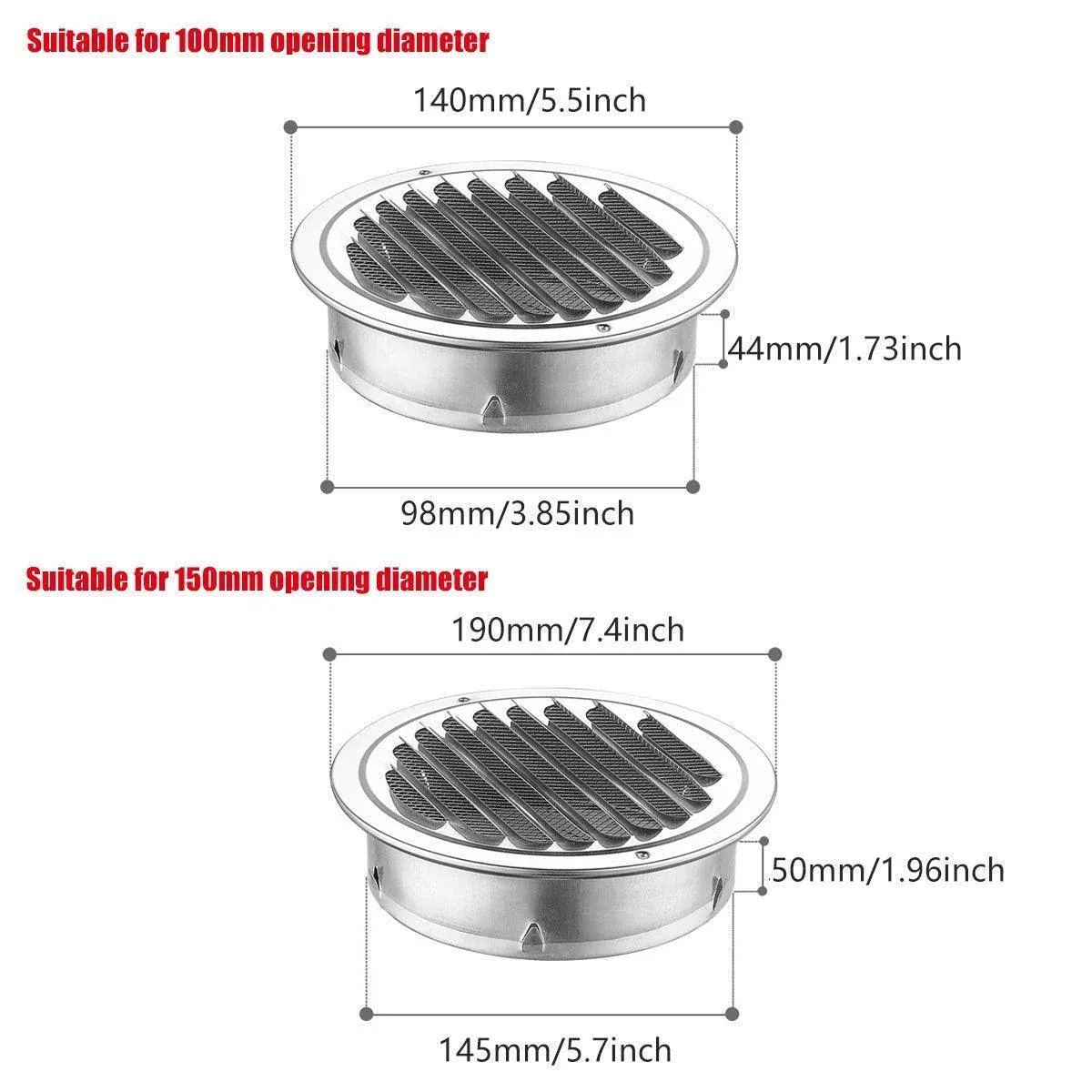 Stainless Steel Exhaust Fan Vent Outlet Flat Hood for Bathroom Kitchen Outlet - 150mm — image 4