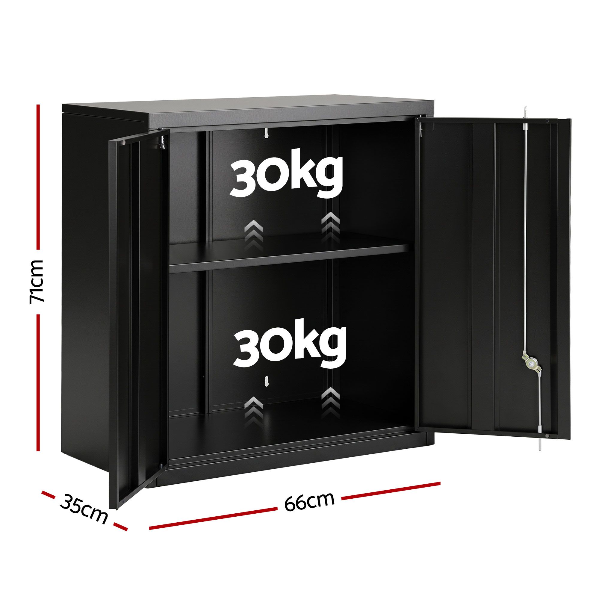 Giantz Steel Tool Cabinet Wall Mount Adjustable Shelf Garage Storage Lockable Black — image 2