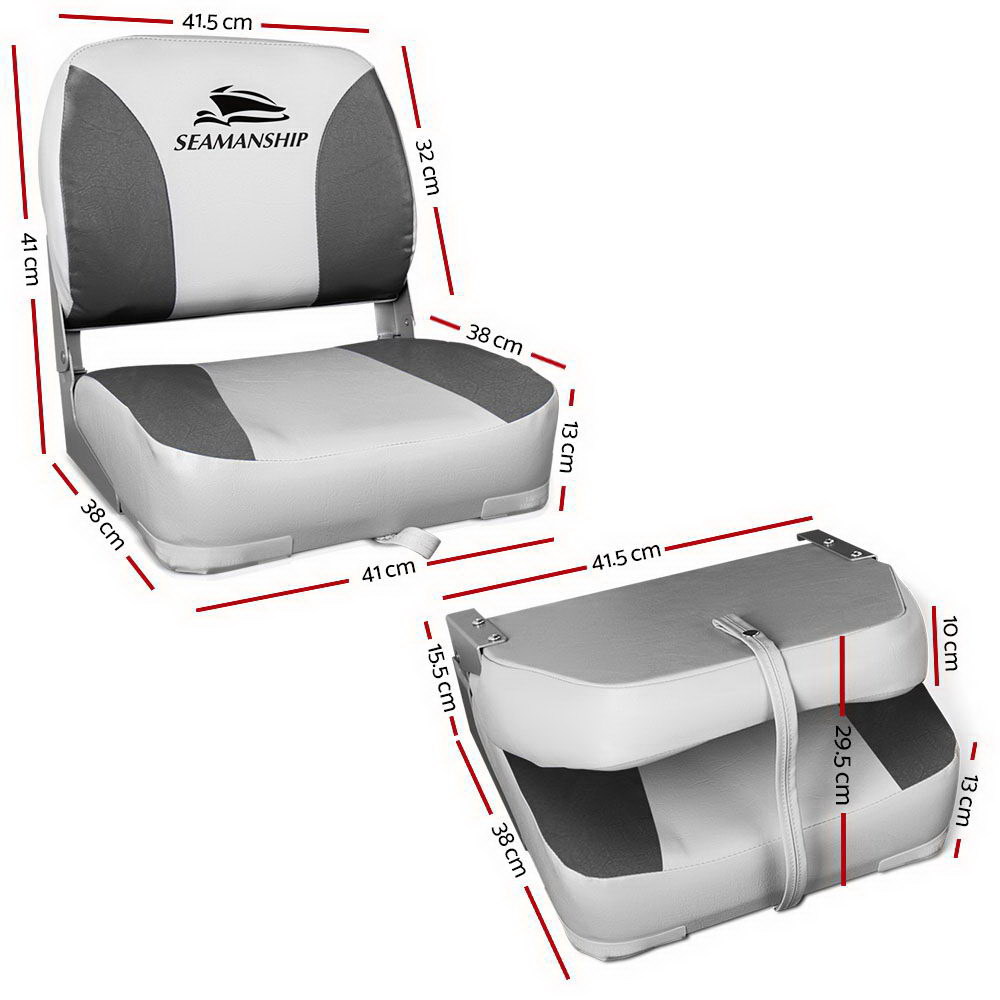 Seamanship 2X Folding Boat Seats Marine Swivel Low Back 13cm Padding Charcoal โ image 2