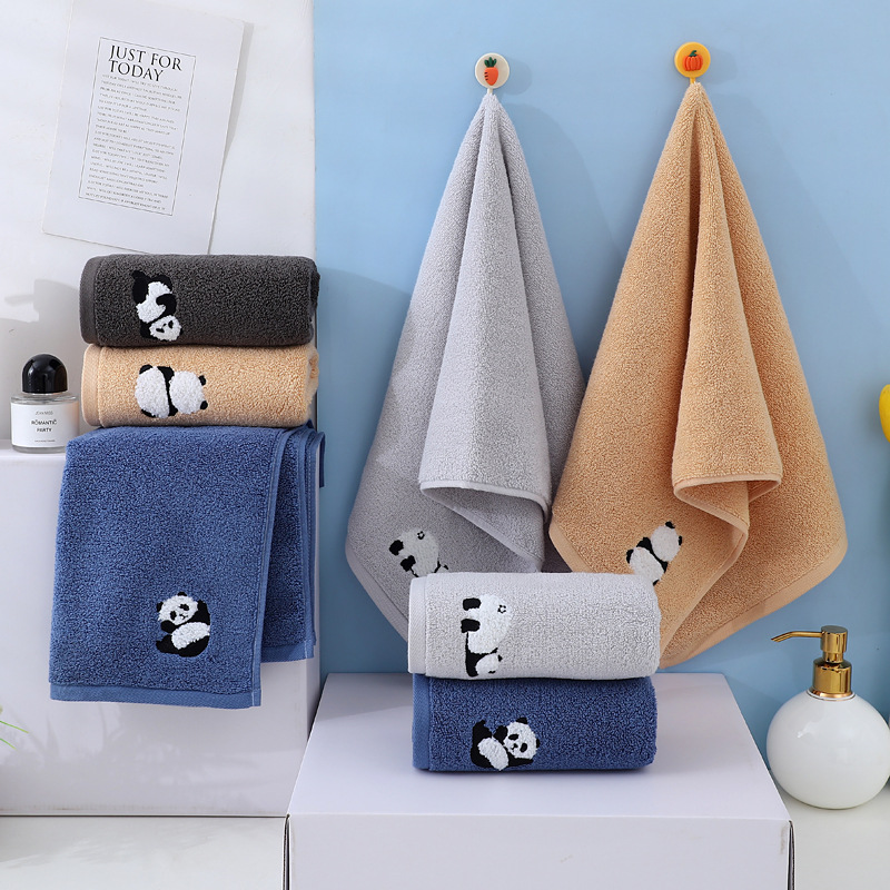 2 Pcs Blue Panda Print Soft Cotton Hand Towel, Super Absorbent Mini Towels, 34x75cm — image 3