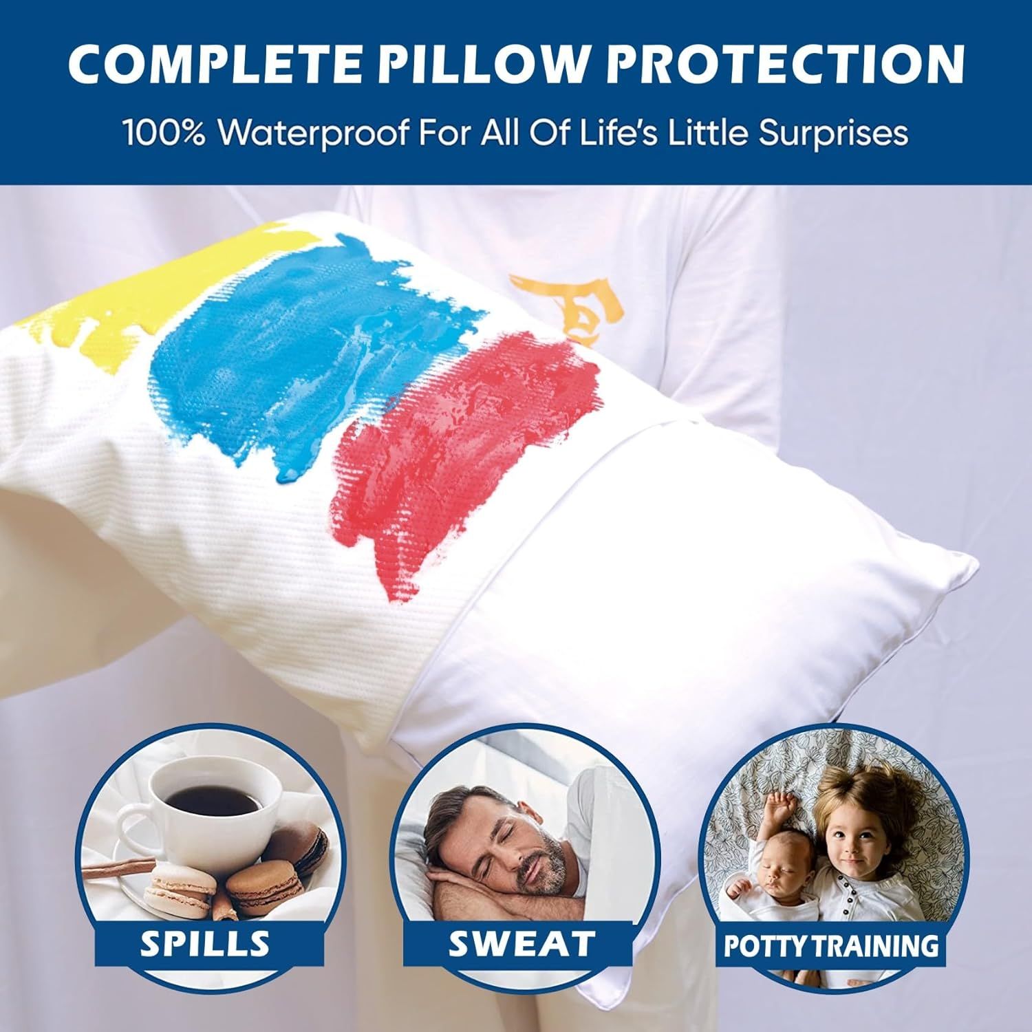 Waterproof Bamboo Pillow Protector Cover, 100% Bug Water Proof Zippered Pillow Cases Standard/Queen Size ( 2 Pack,White,48cm x 74cm) — image 4