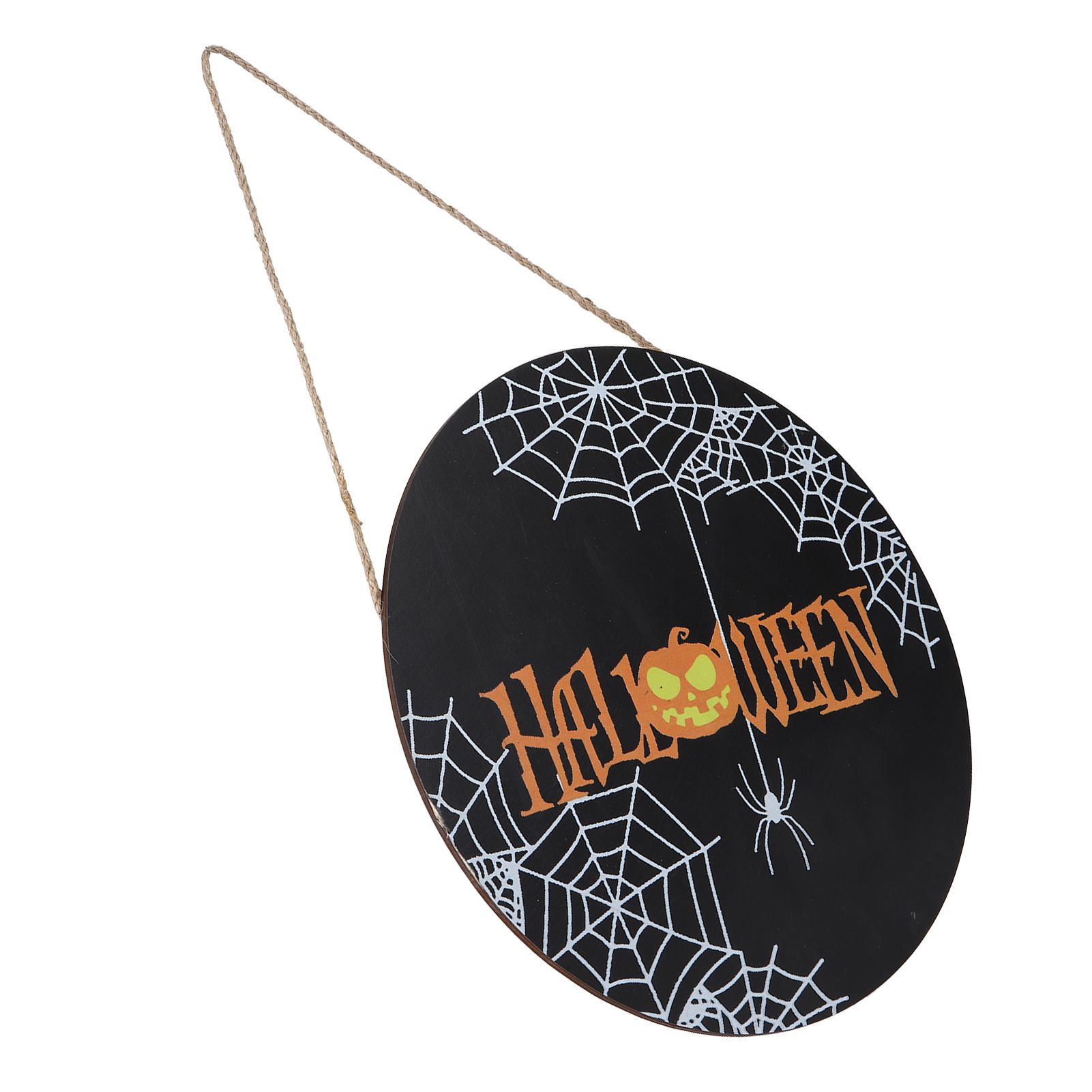 Spider Web Pattern Welcome Sign Wooden Hanging Door Hanger for Halloween Family Gathering BlackBowknot Not Included — image 2