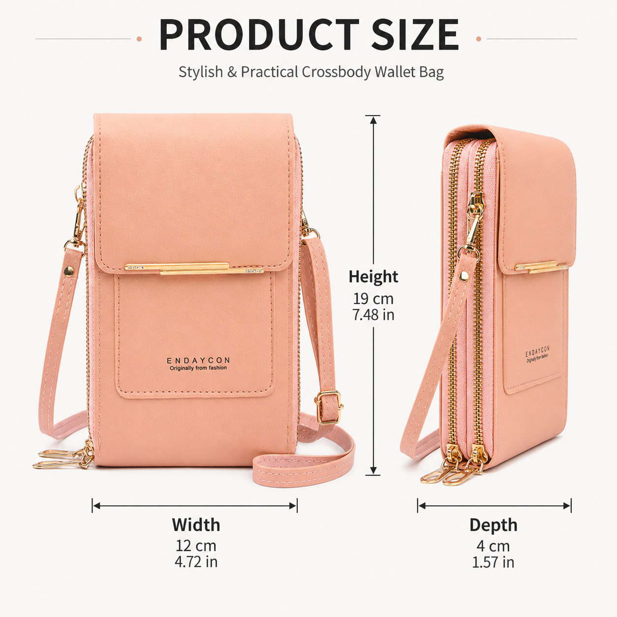 Brown Touch Screen Phone Wallet Crossbody Bag for Women Vertical PU Leather Purse with Card Holder Zipper Pocket Adjustable Strap for Travel Shopping โ image 5