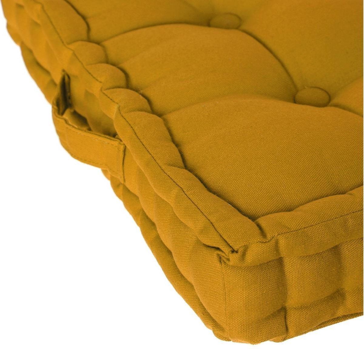 Ochre Yellow Tufted Cotton Floor Cushion with Handle, Extra Thick, 38.5 × 8 cm — image 4