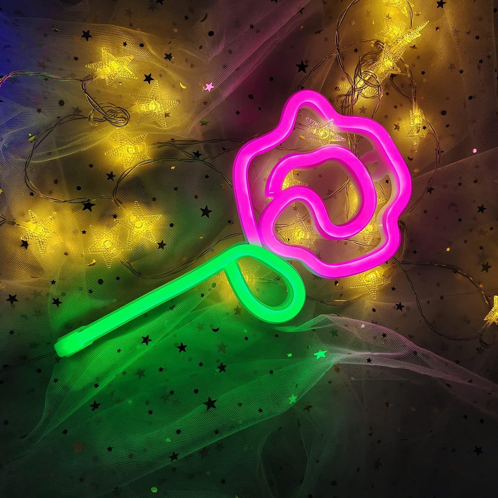 Neon Pink Rose Flower Neon sign USB/Battery Powered Night Sign LED Wall Sign Wall Art For Night Lamps Light Up Signs — image 2