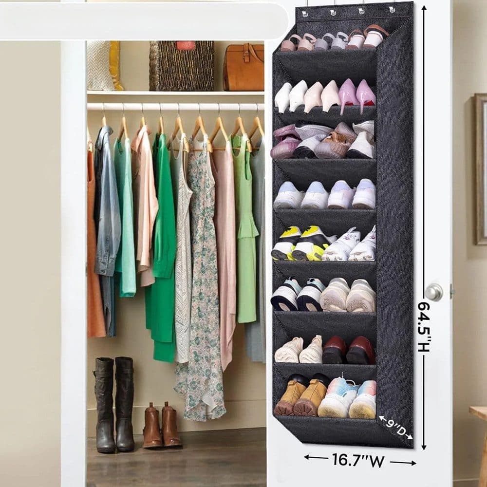 12 Pairs Wall Mounted Shoe Rack with Hooks, Shoe Hanger Storage for Door, 24 × 12 × 4 inches, Black — image 3