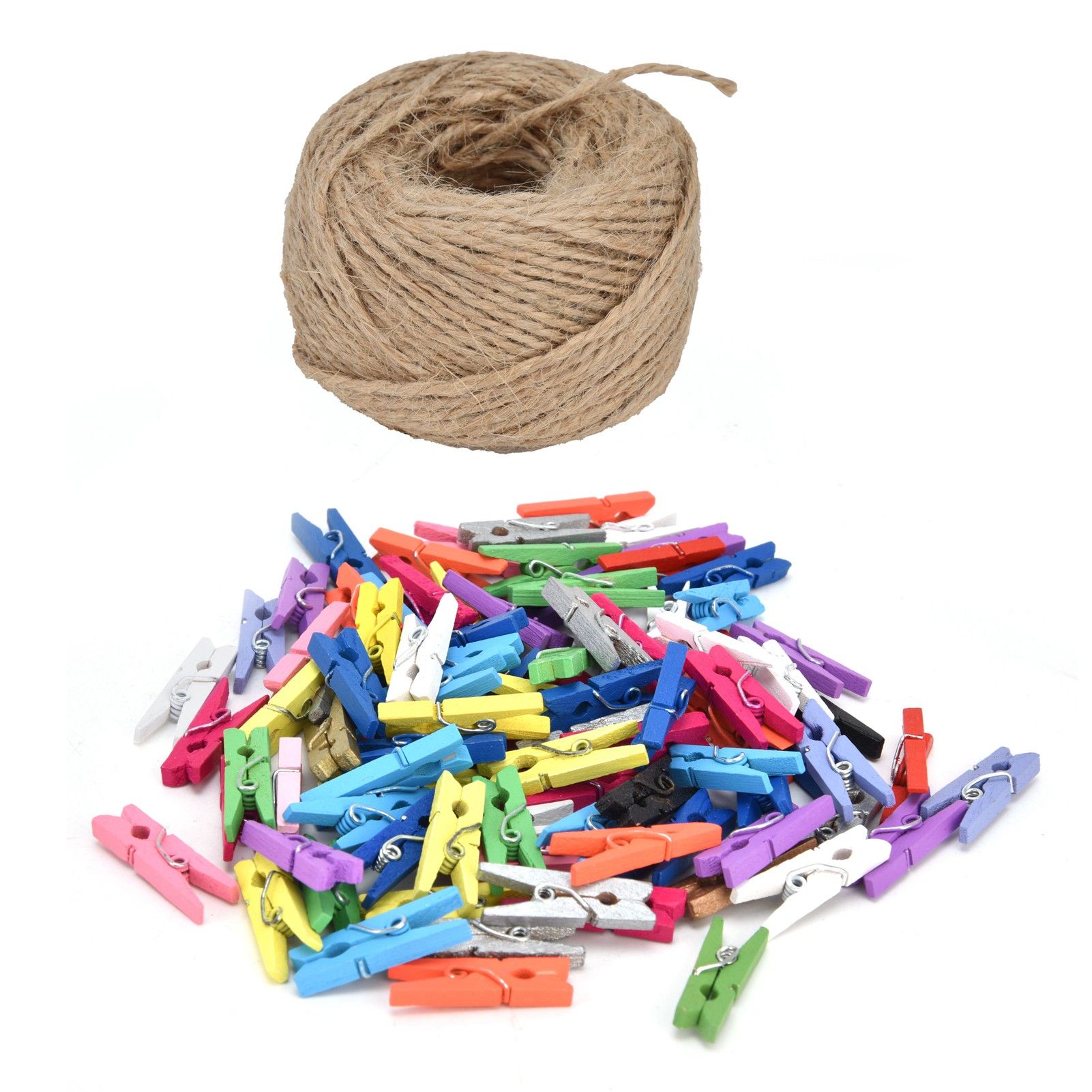 100PCS Wooden Clip Mini Color Wood Clip Birch Card Photo Clip with 10m Rope for Home Festival Decoration โ image 3