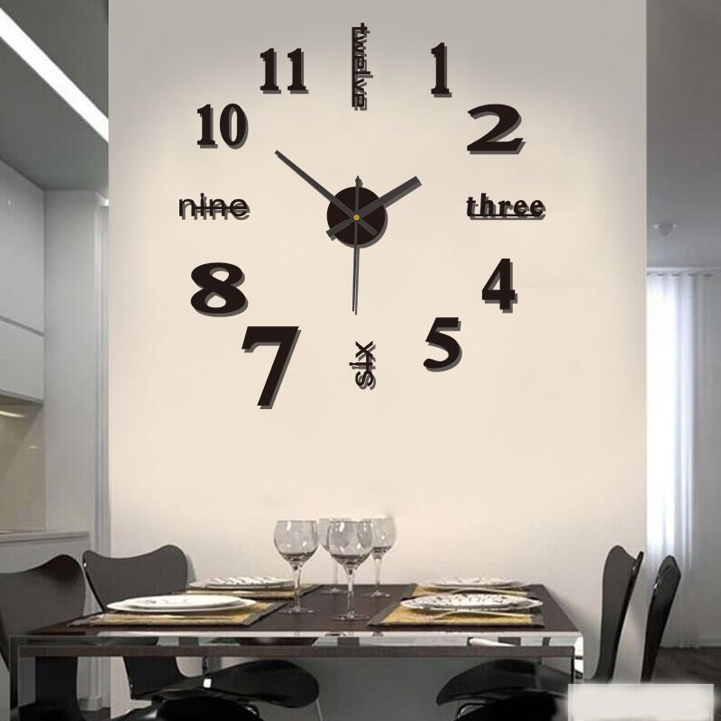 Large Home Decor Office 3D Wall Sticker Clocks DIY Wall Clock Modern Large 3D Wall Clock Mirror Stickers Home Office Decor,Black โ image 4