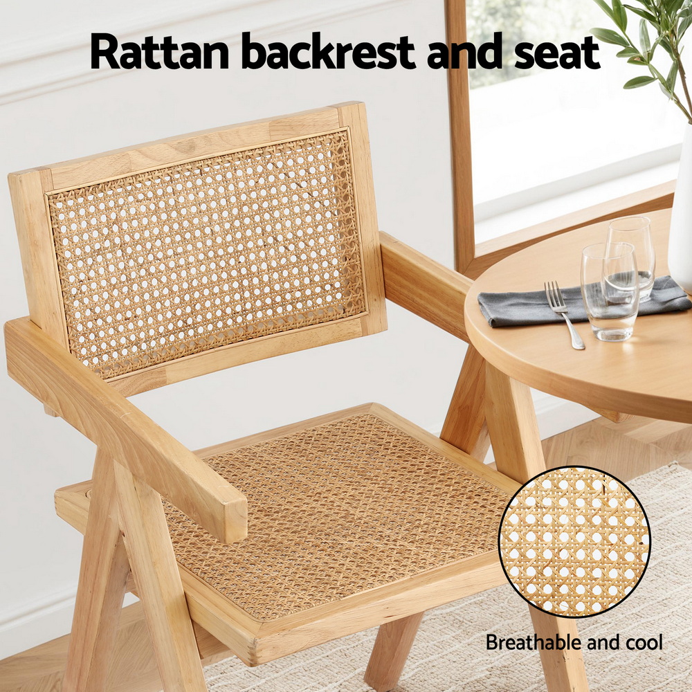 Artiss 1x Dining Chair Wooden Rattan Seat Rubber Wood Frame โ image 5