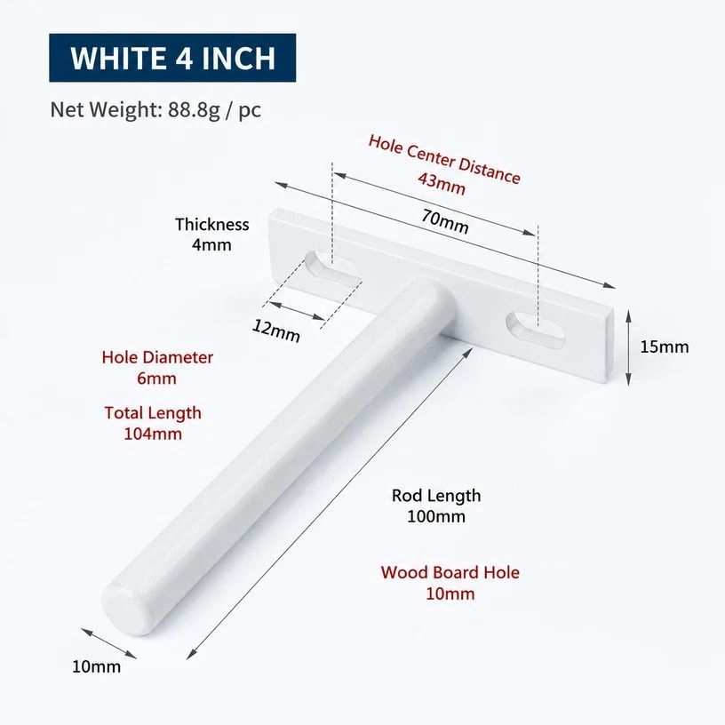 4" White Hidden T Shelf Bracket 4Pcs w/ 5x60&5x80 Screws — image 2